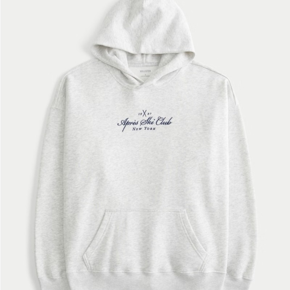 Hollister Light Gray Hoodie with Navy Print